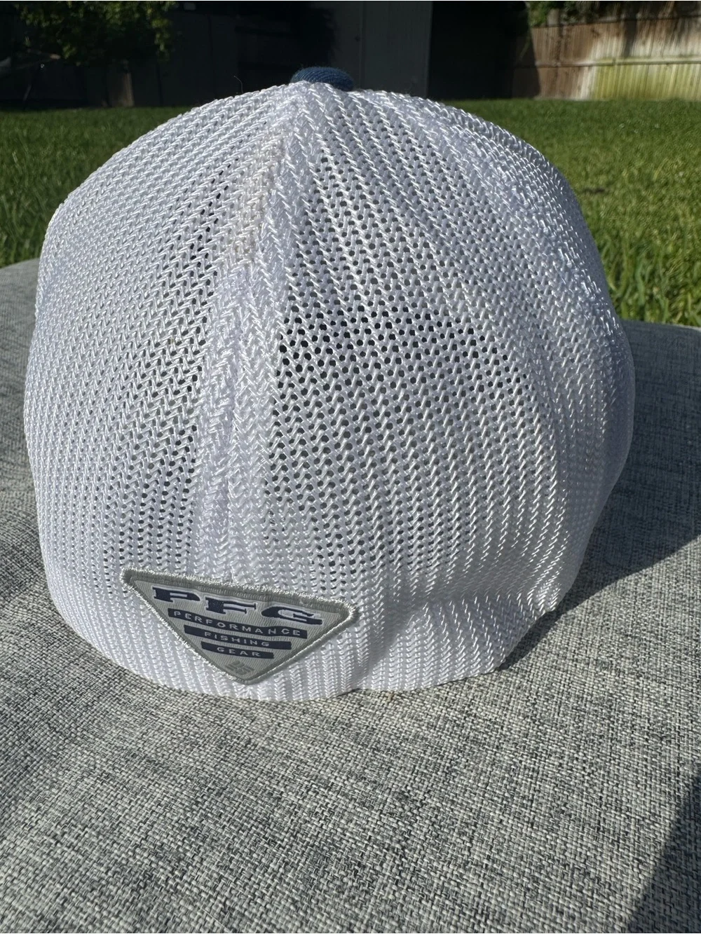 Columbia PFG white and blue mesh trucker hat